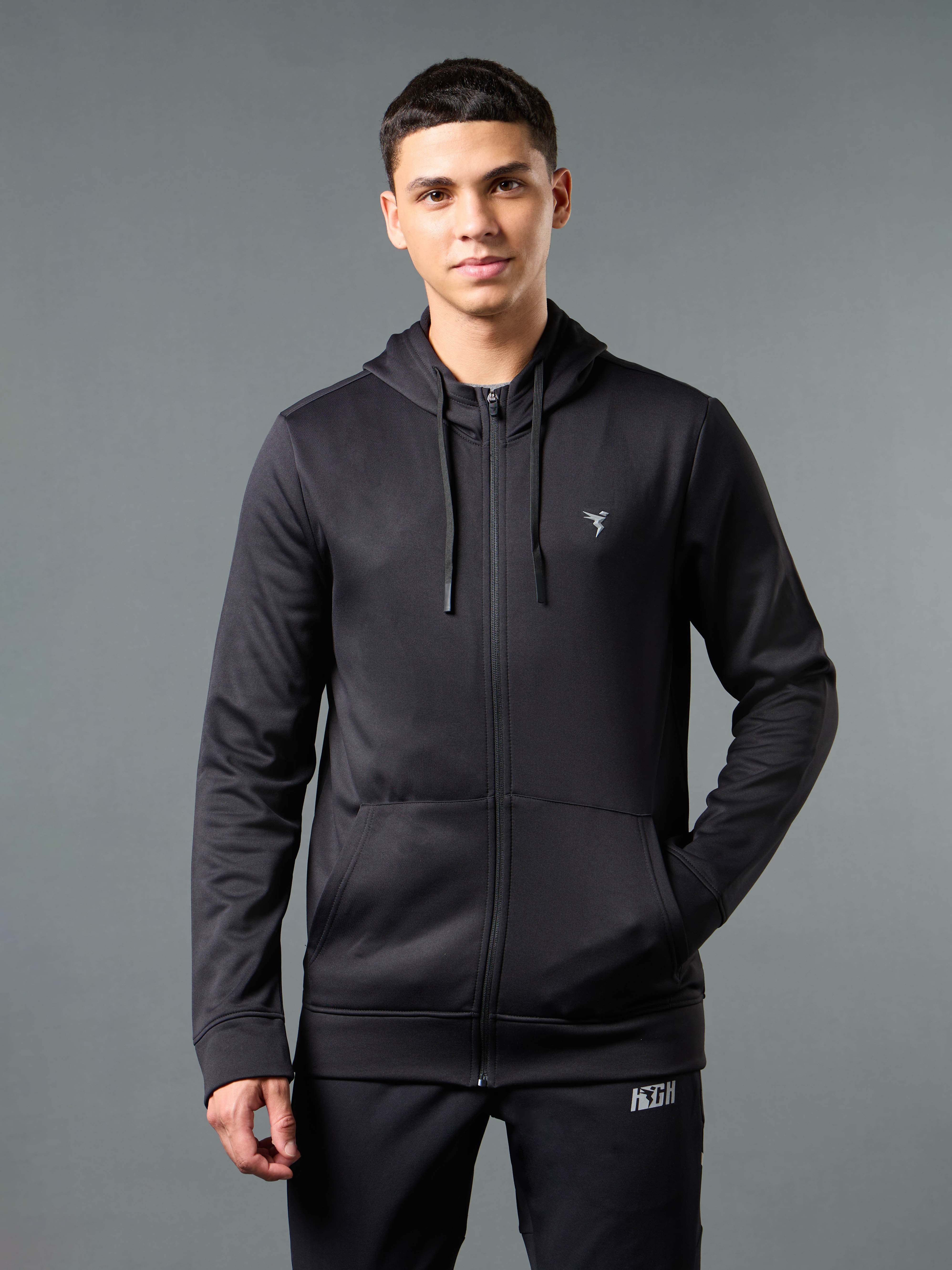 Men Solid Slim Fit Hooded Jacket with TECHNOWARM+