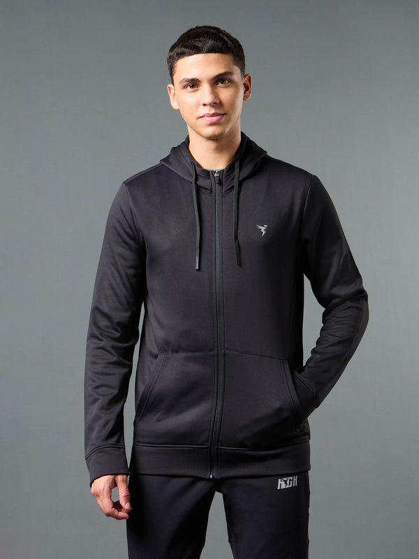 Men Solid Slim Fit Hooded Jacket with TECHNOWARM+