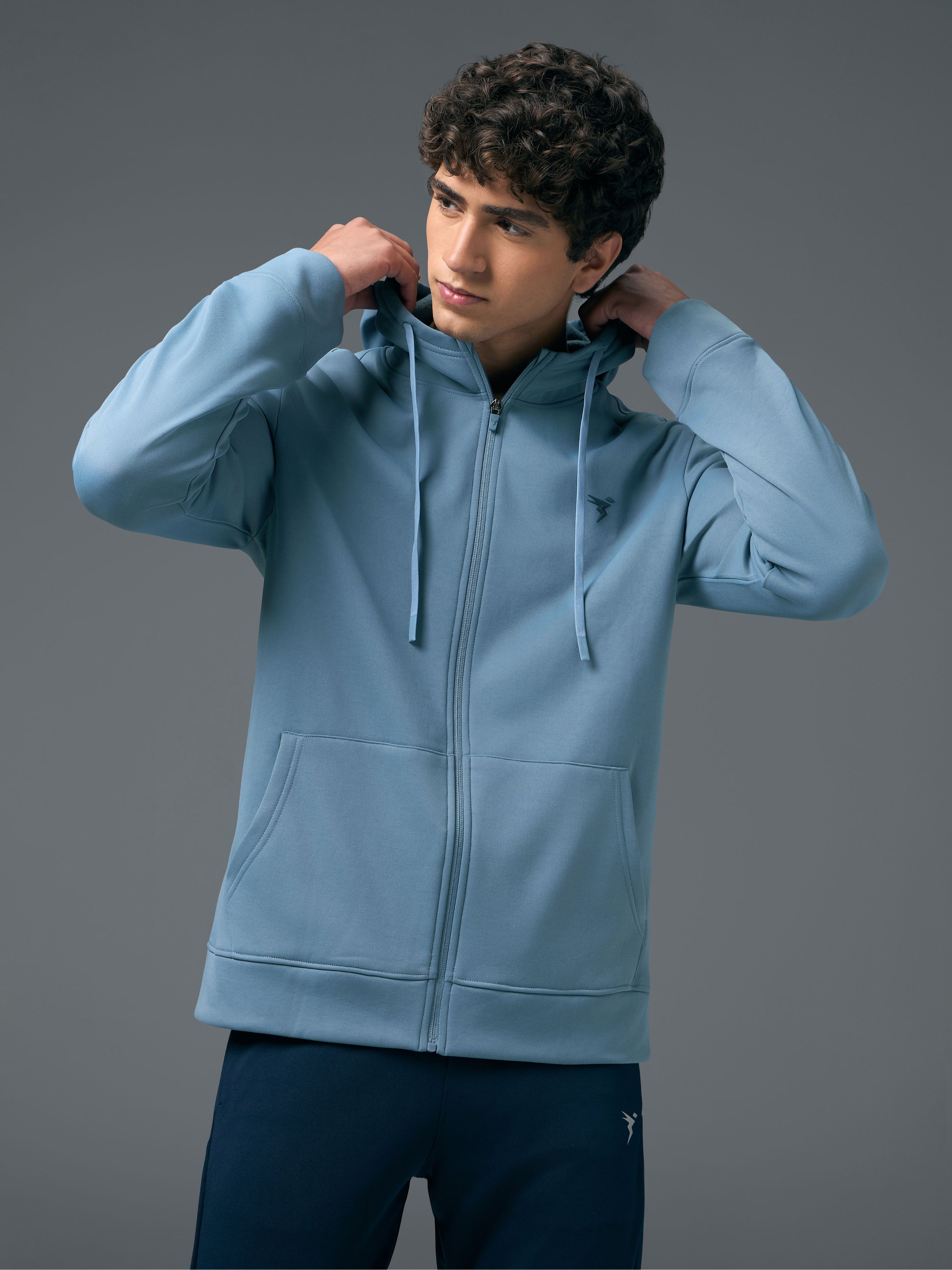 Men Solid Slim Fit Hooded Jacket with TECHNOWARM+