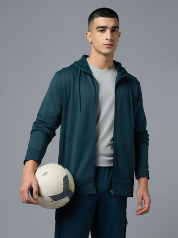 Men Solid Slim Fit Hooded Jacket with TECHNOWARM+