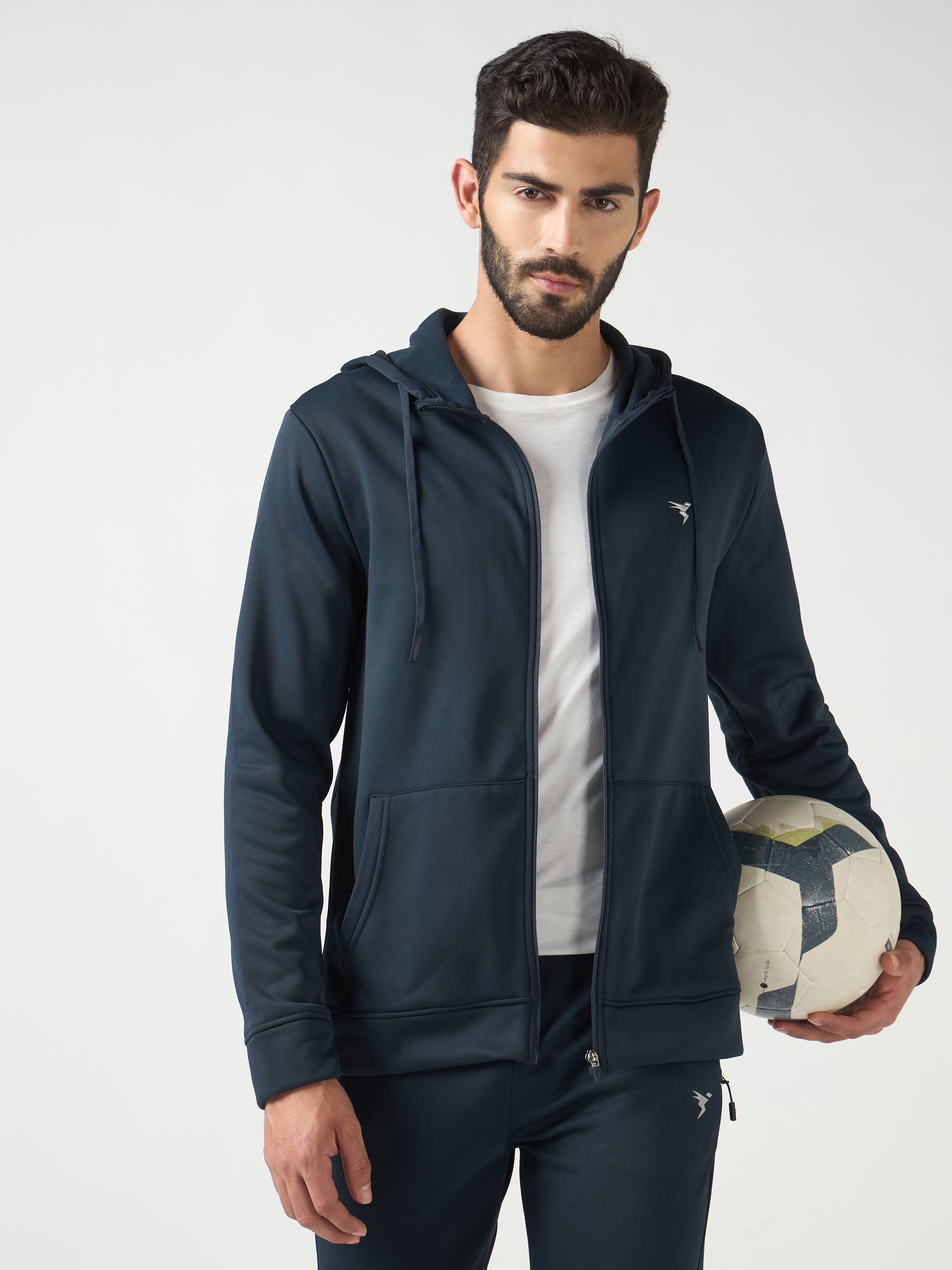 Men Solid Slim Fit Hooded Jacket with TECHNOWARM+