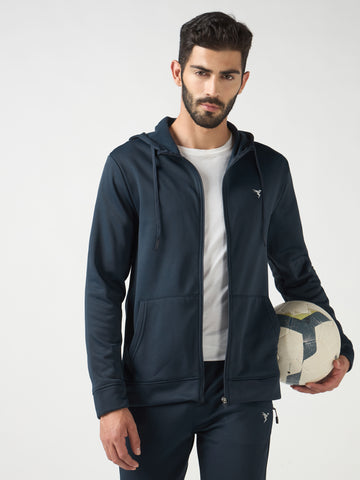 Men Solid Slim Fit Hooded Jacket with TECHNOWARM+