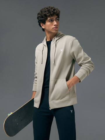 Men Solid Slim Fit Hooded Jacket with TECHNOWARM+