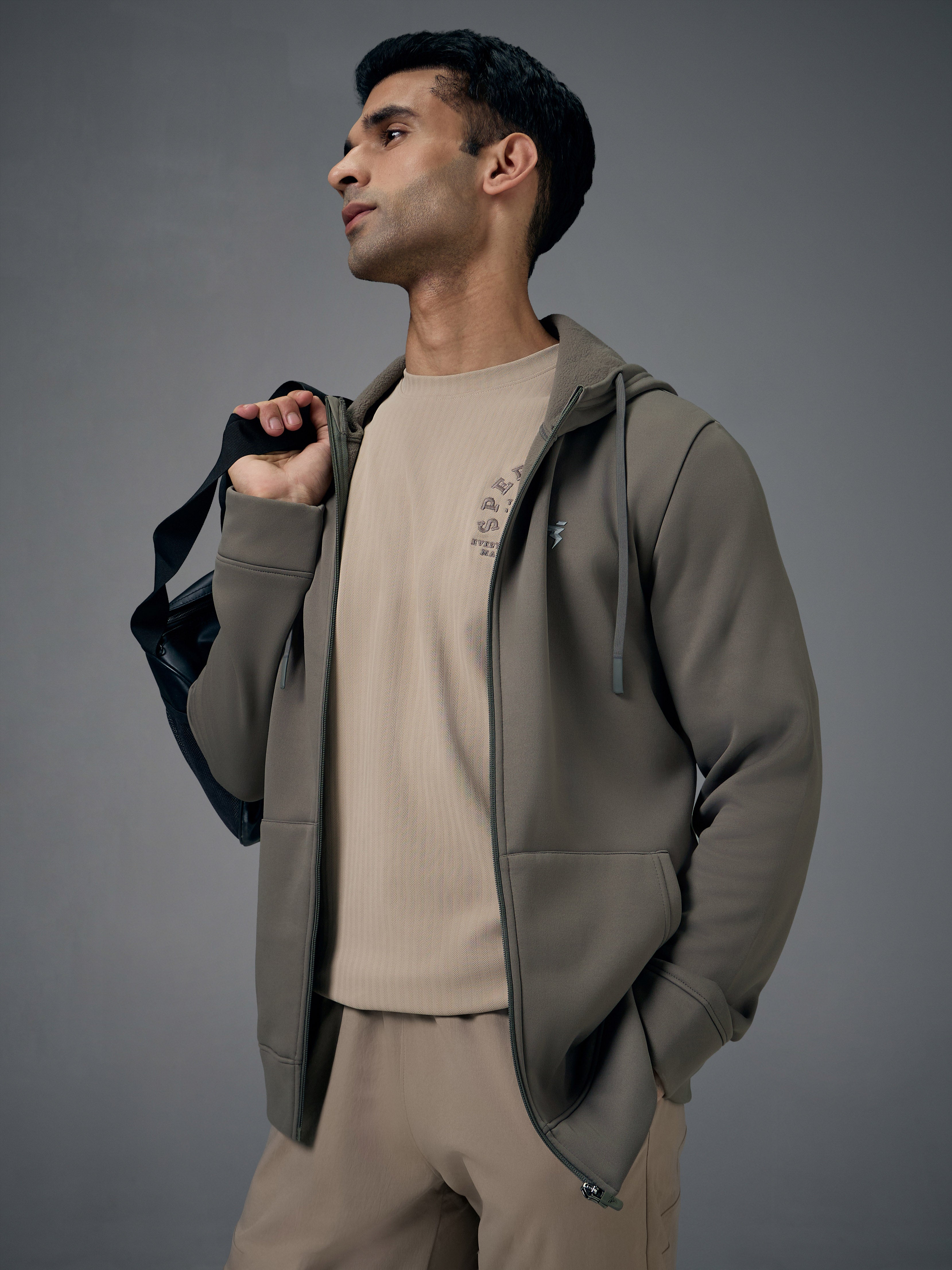 Men Solid Slim Fit Hooded Jacket with TECHNOWARM+