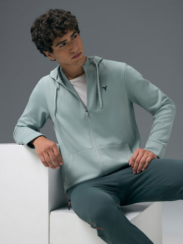 Men Solid Slim Fit Hooded Jacket with TECHNOWARM+