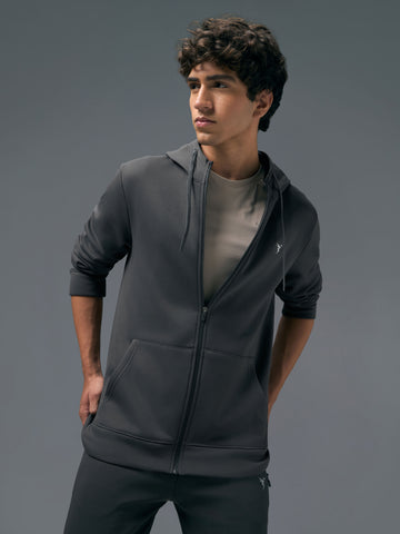 Men Solid Slim Fit Hooded Jacket with TECHNOWARM+