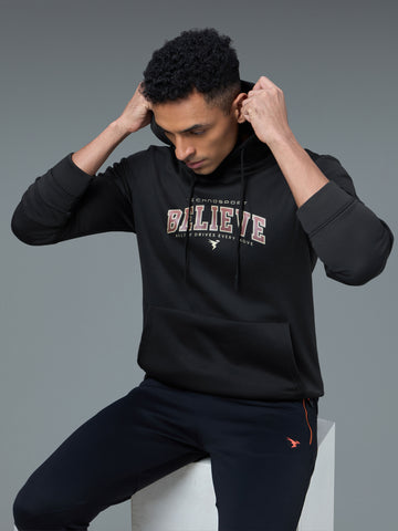 Men Printed Slim Fit Hooded Sweatshirt with TECHNOWARM+