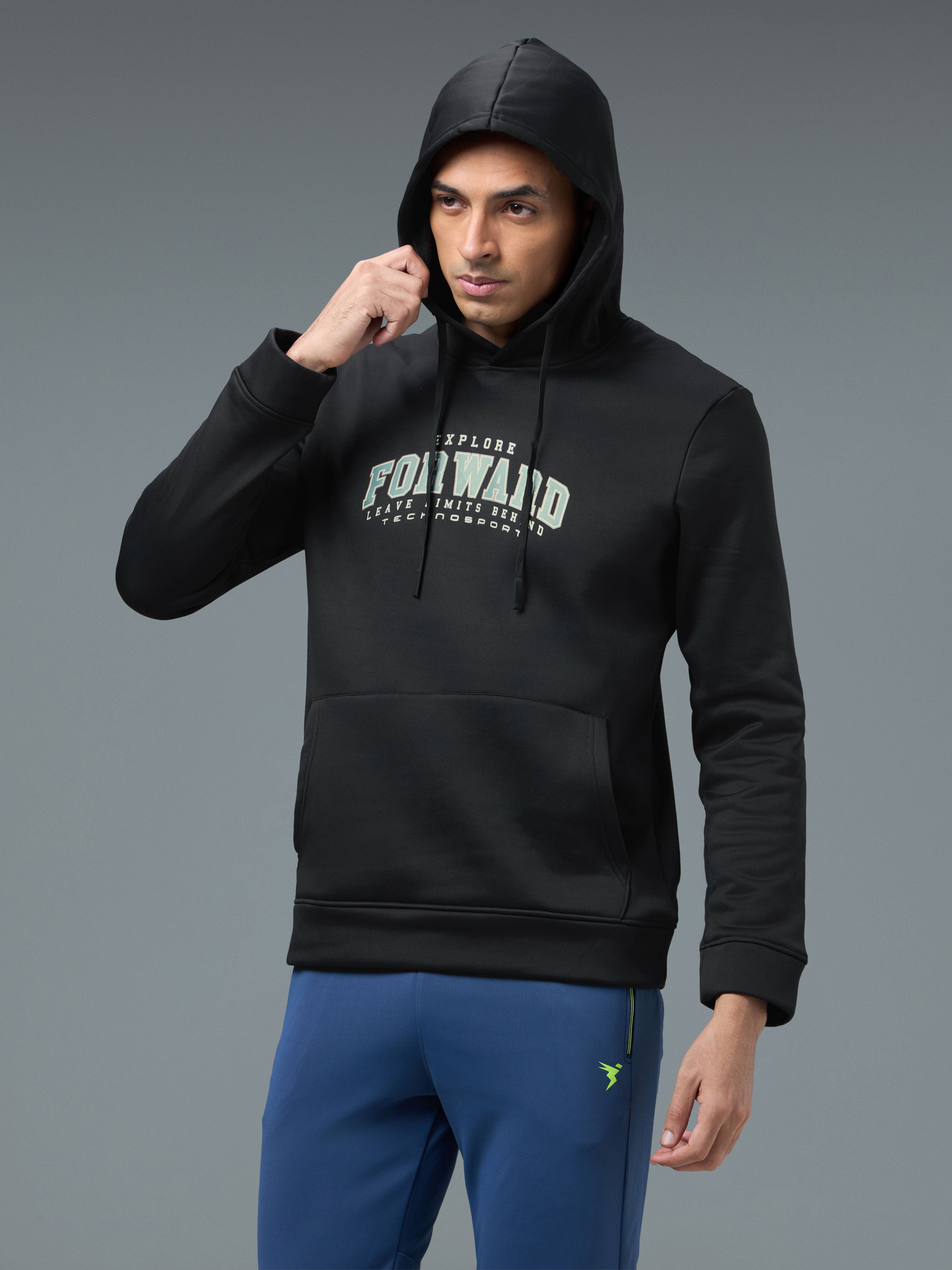 Men Printed Slim Fit Hooded Sweatshirt with TECHNOWARM+