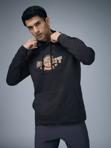 Men Printed Slim Fit Hooded Sweatshirt with TECHNOWARM+