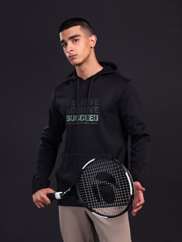 Men Printed Slim Fit Hooded Sweatshirt with TECHNOWARM+