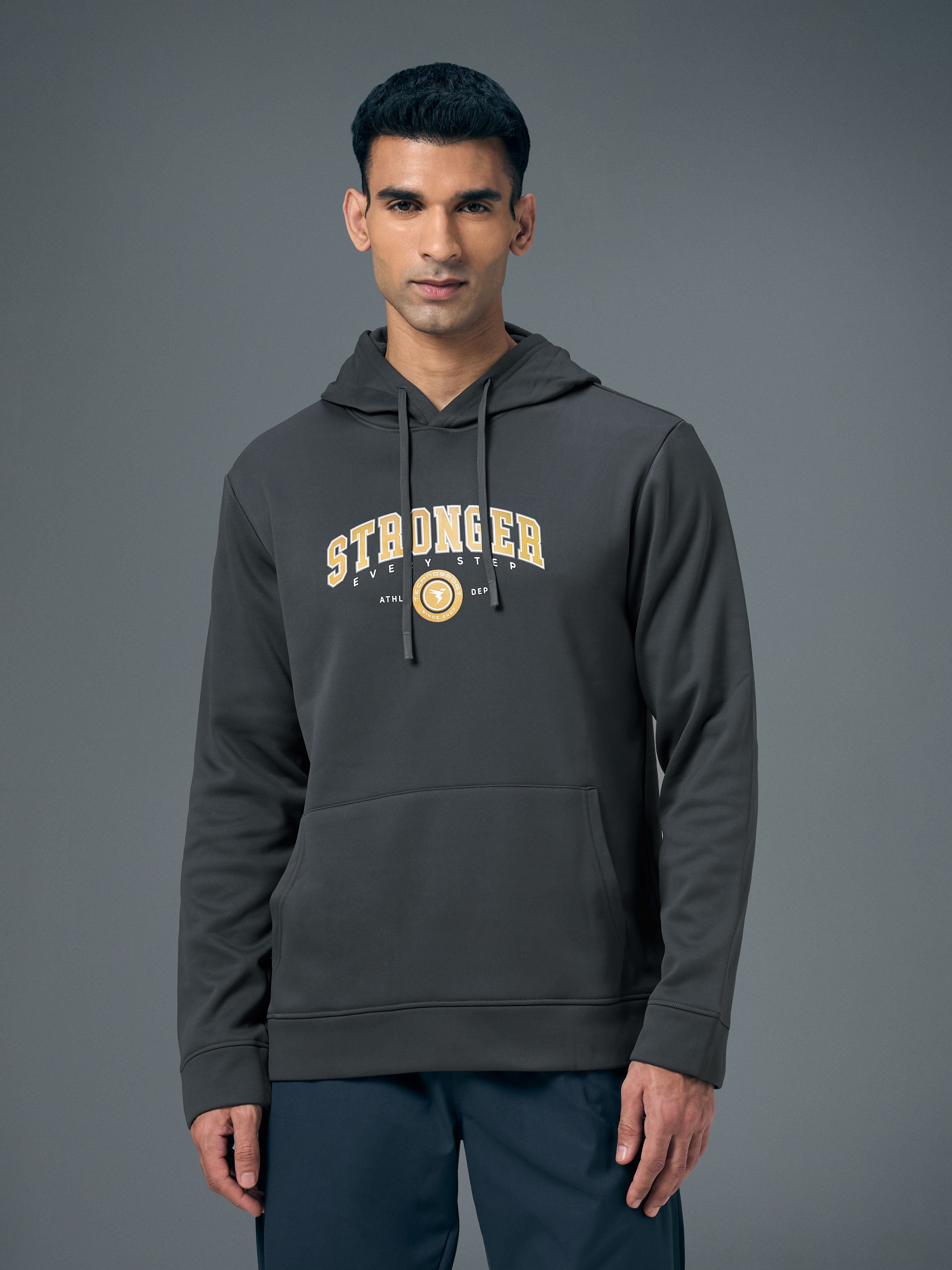 Men Printed Slim Fit Hooded Sweatshirt with TECHNOWARM+