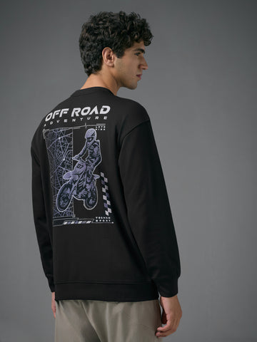 Men Printed Slim Fit Crew Neck Sweatshirt with ELASTO PLUS