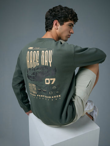 Men Printed Slim Fit Crew Neck Sweatshirt with ELASTO PLUS