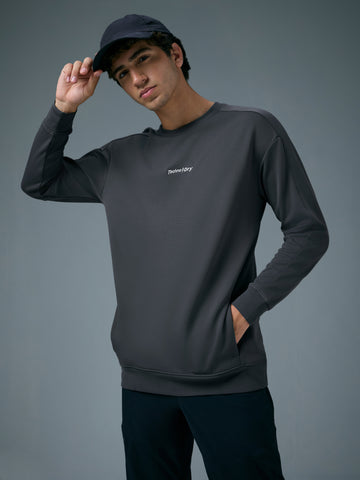 Men Solid Slim Fit Round Neck Sports Sweatshirt with ELASTOPLUS