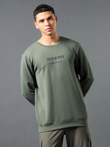 Men Printed Slim Fit Crew Neck Sweatshirt with ELASTO PLUS