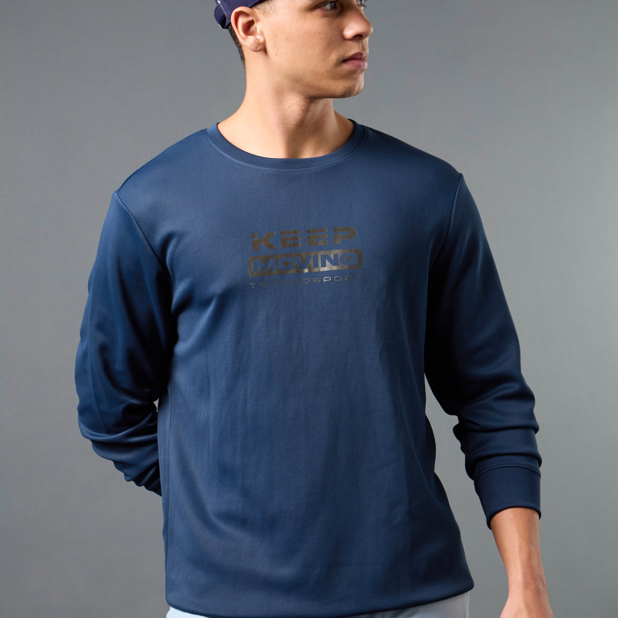 Men Printed Slim Fit Crew Neck Sweatshirt with ELASTO PLUS