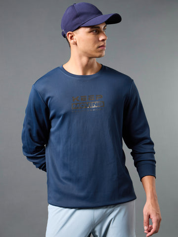 Men Printed Slim Fit Crew Neck Sweatshirt with ELASTO PLUS