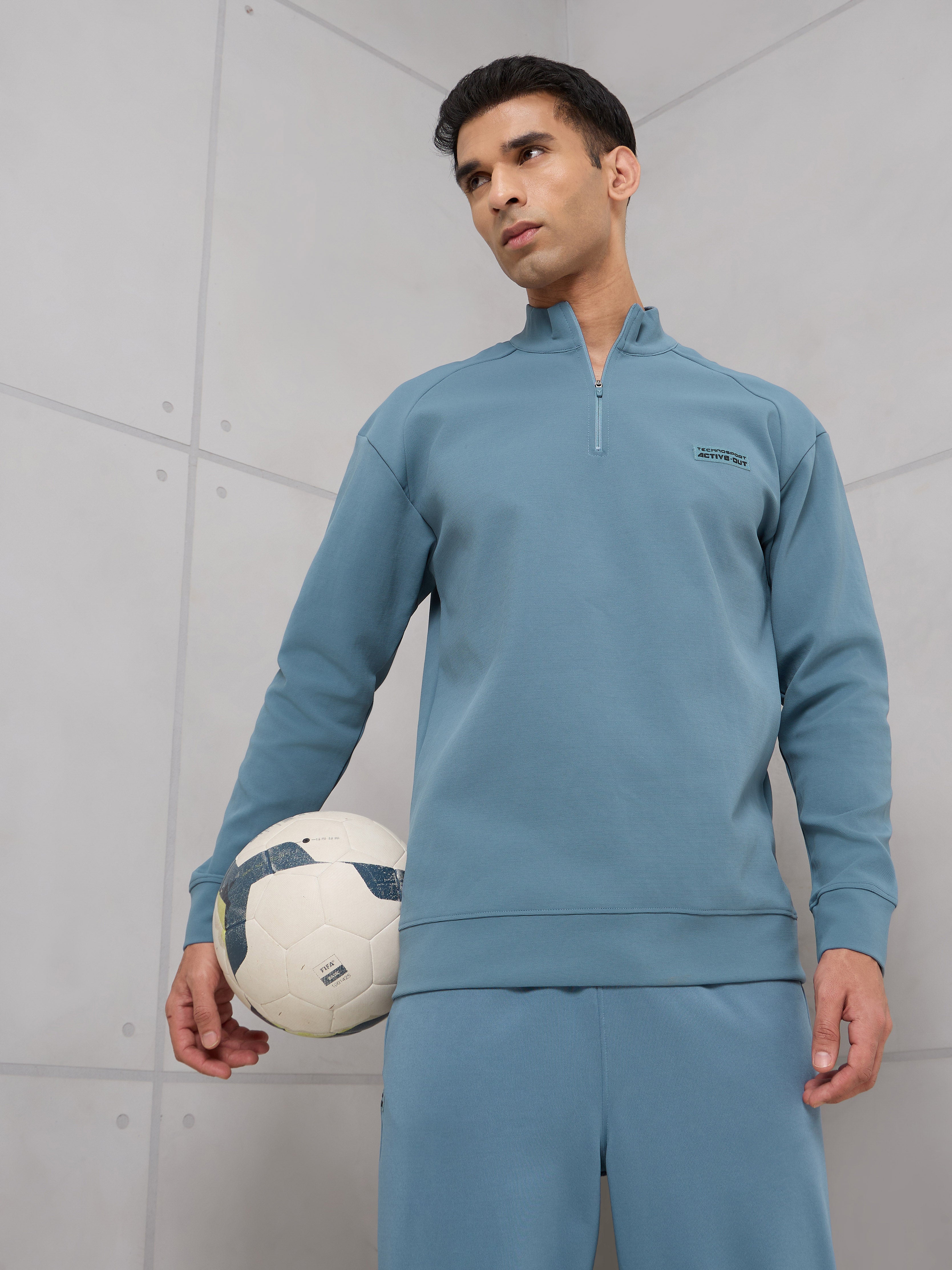 Men Mock Neck Slim Fit Solid Active Out T-shirt with ELASTOPLUS
