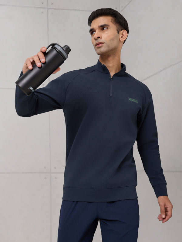 Men Mock Neck Slim Fit Solid Active Out T-shirt with ELASTOPLUS