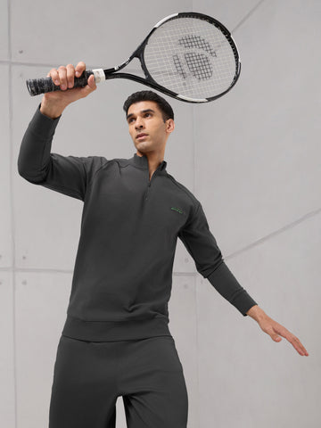 Men Mock Neck Slim Fit Solid Active Out Sweatshirt with ELASTOPLUS