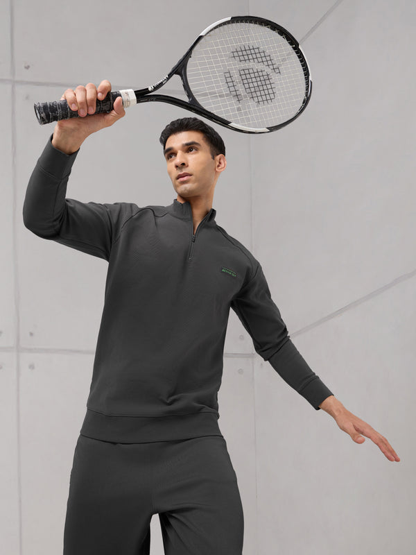 Men Mock Neck Slim Fit Solid Active Out T-shirt with ELASTOPLUS