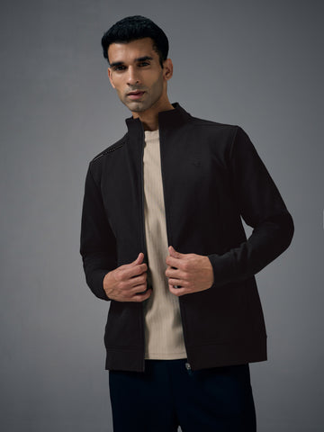 Men Solid Slim Fit Mock Neck Jacket with ELASTO PLUS