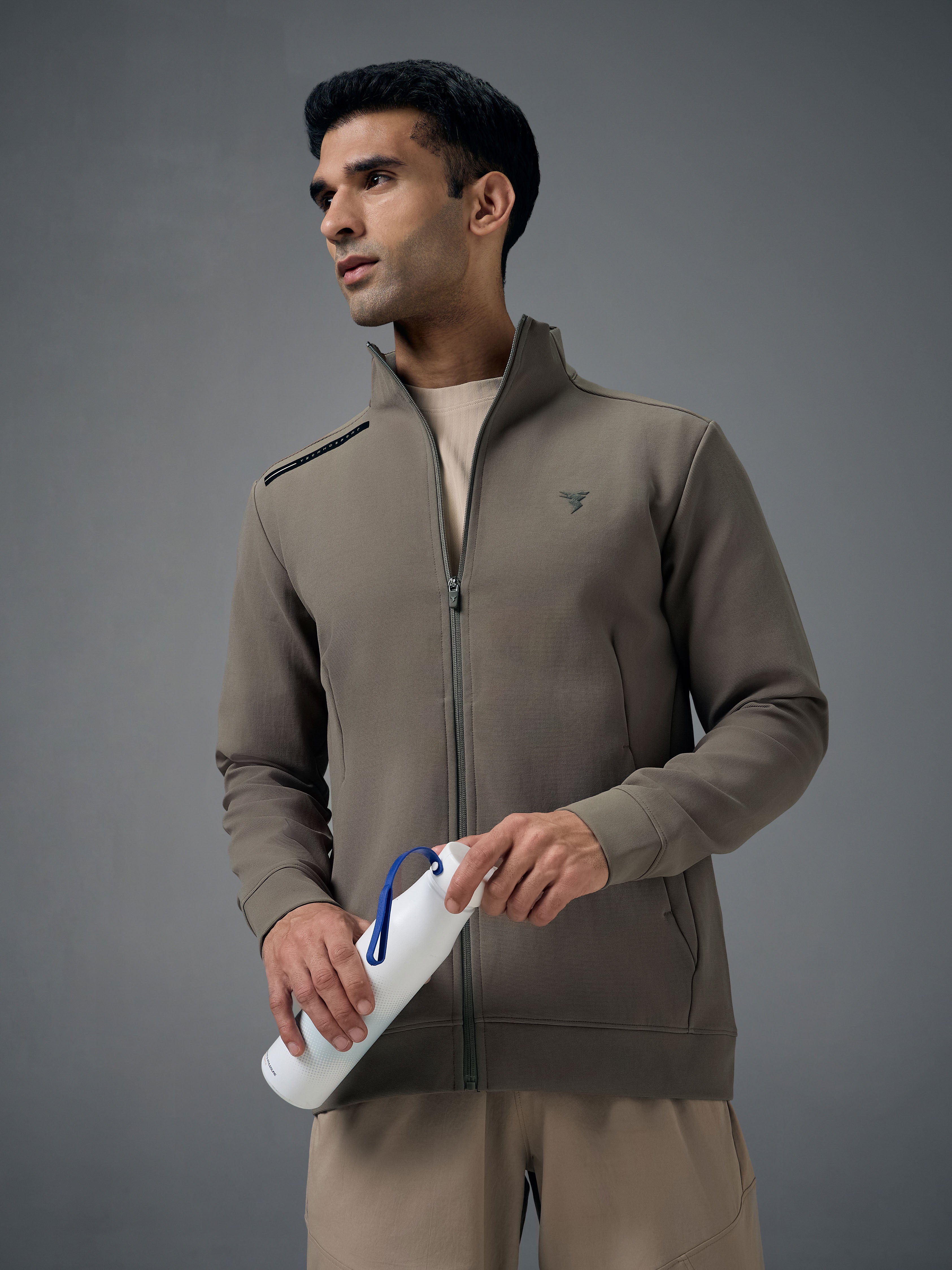 Men Solid Slim Fit Mock Neck Jacket with ELASTO PLUS
