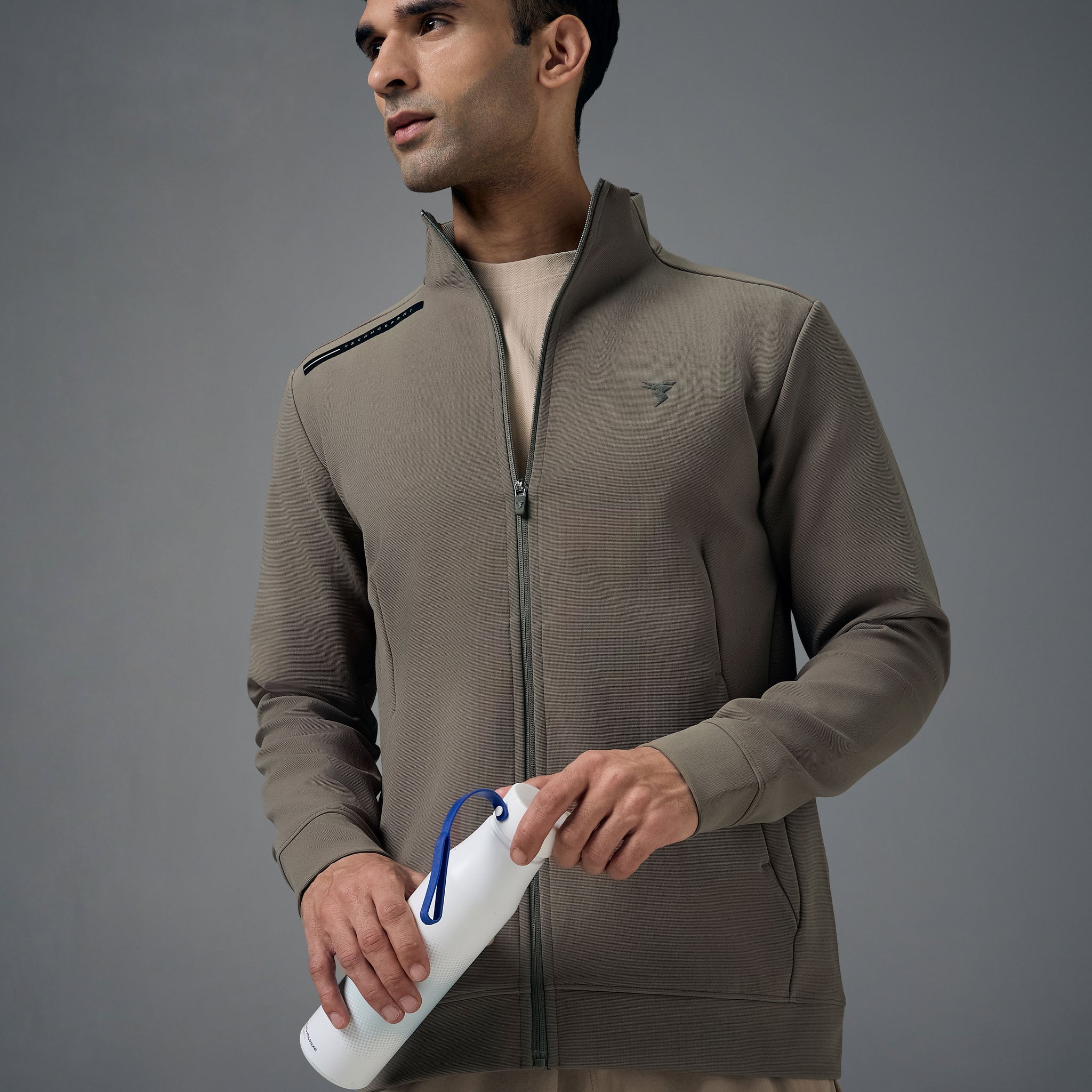 Men Solid Slim Fit Mock Neck Jacket with ELASTO PLUS