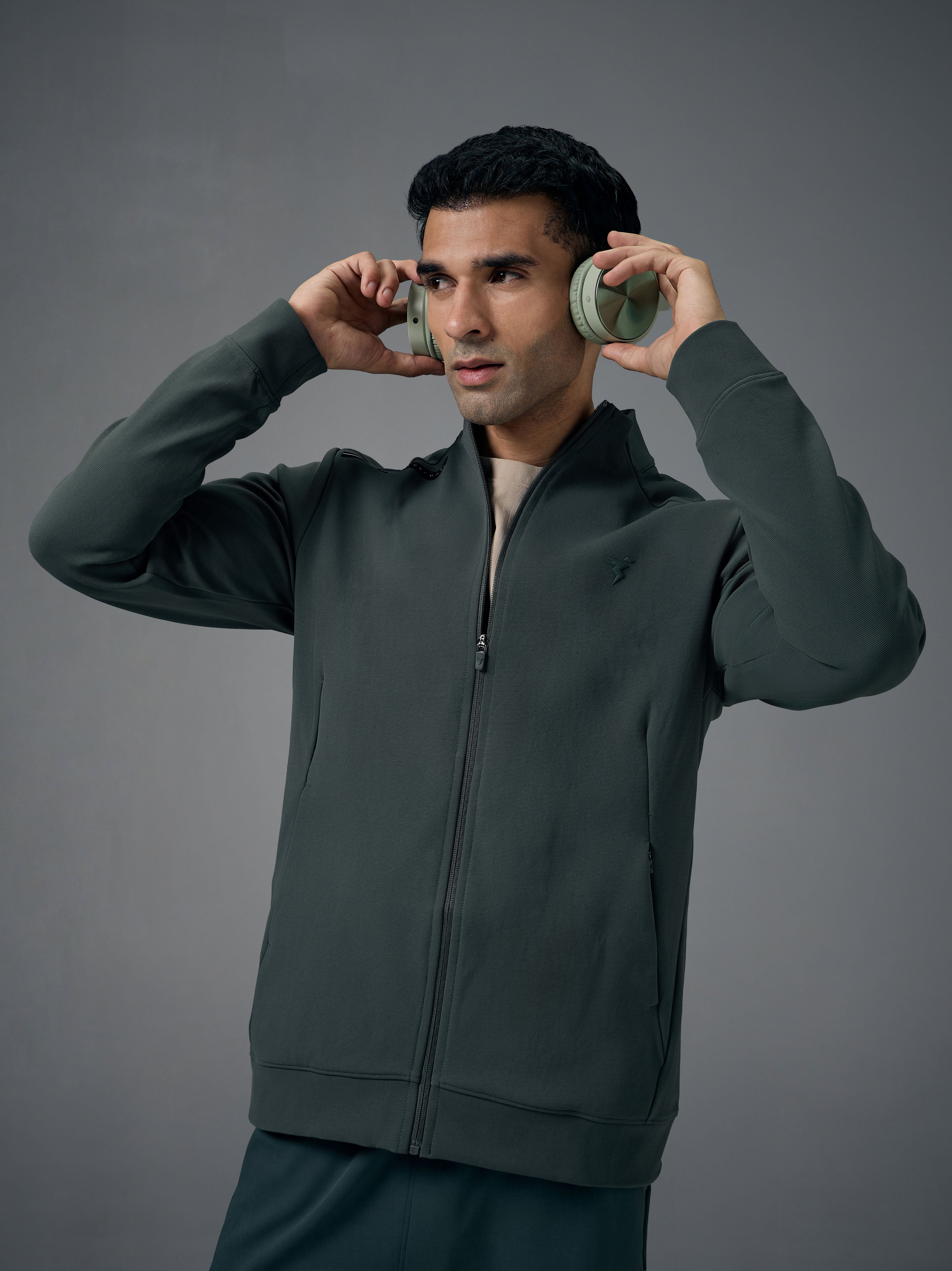 Men Solid Slim Fit Mock Neck Jacket with ELASTO PLUS