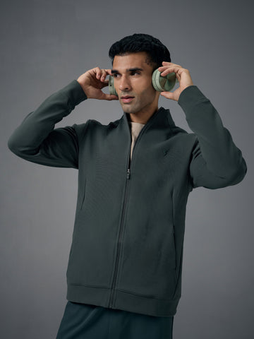 Men Solid Slim Fit Mock Neck Jacket with ELASTO PLUS