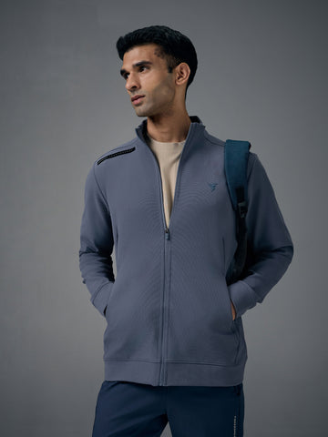 Men Solid Slim Fit Mock Neck Jacket with ELASTO PLUS