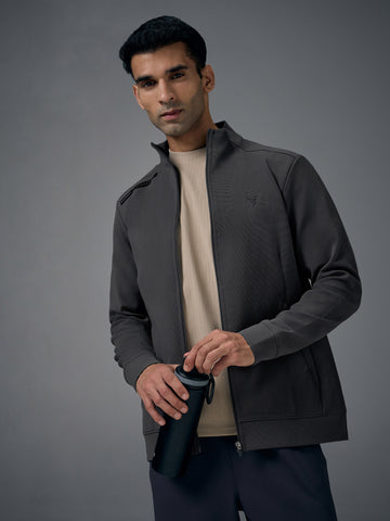 Men Solid Slim Fit Mock Neck Jacket with ELASTO PLUS