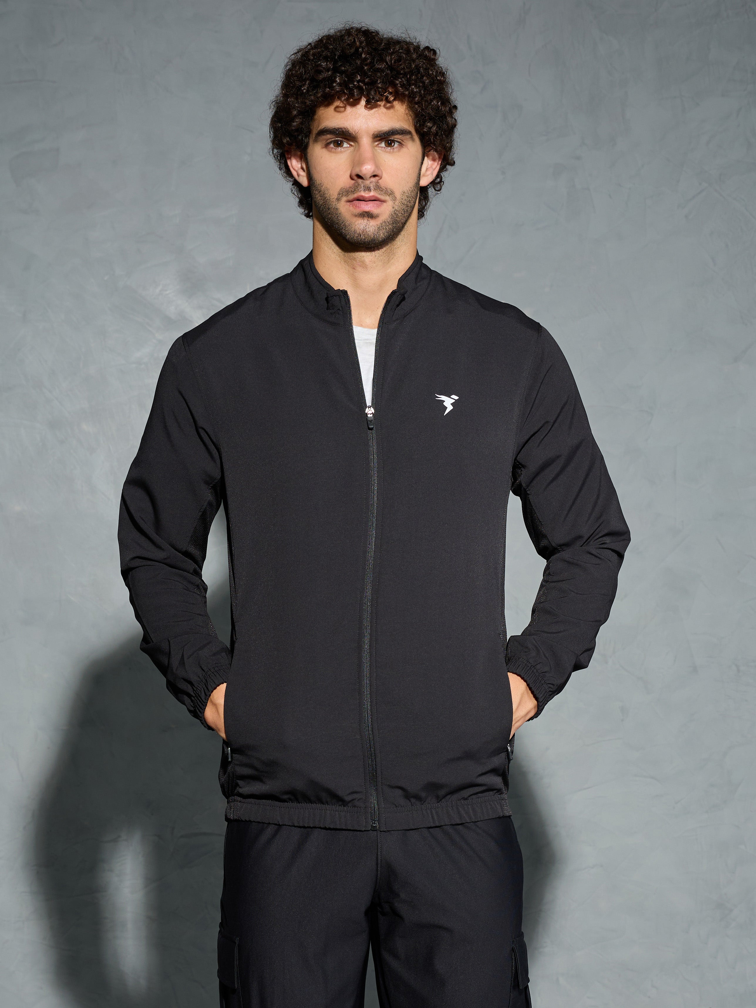 Men Slim Fit Mock Neck Jacket with Technolite