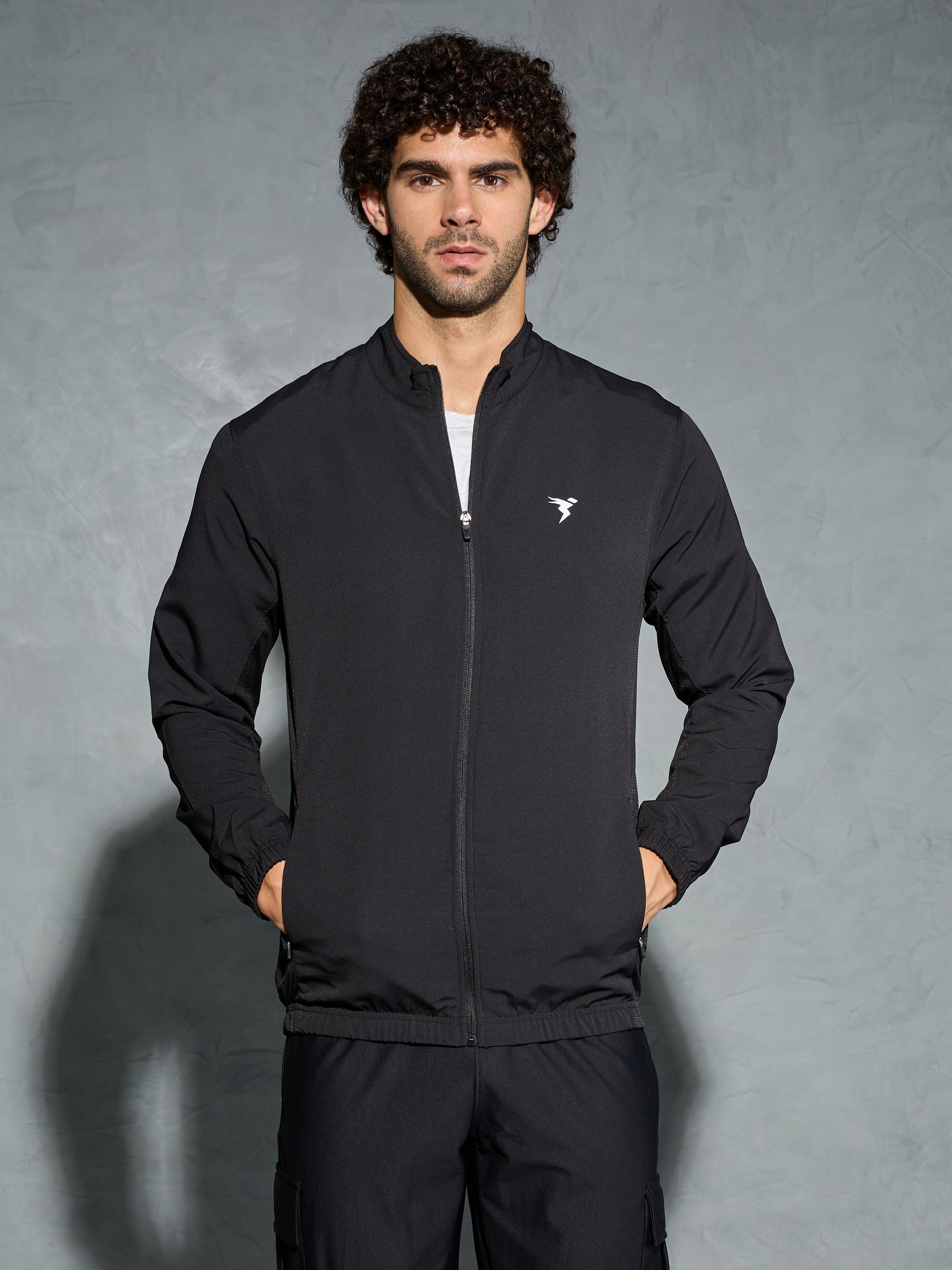 Men Solid Slim Fit Mock Neck Jacket with TECHNOLITE