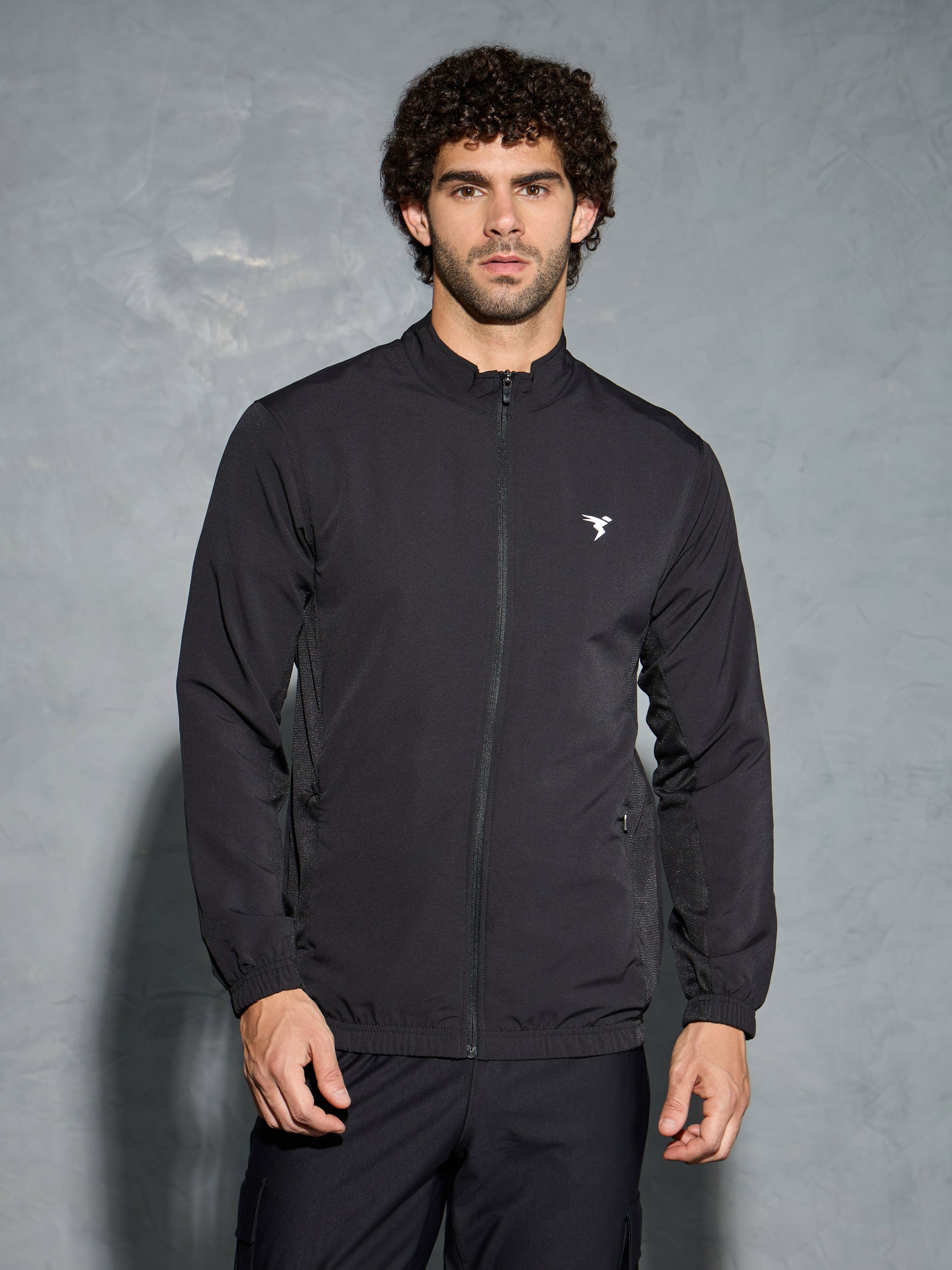 Men Solid Slim Fit Mock Neck Jacket with TECHNOLITE