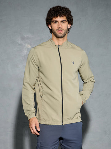 Men Solid Slim Fit Mock Neck Jacket with TECHNOLITE