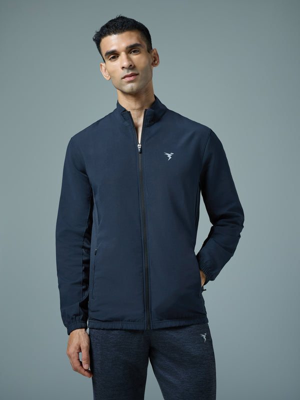 Men Solid Slim Fit Mock Neck Jacket with TECHNOLITE