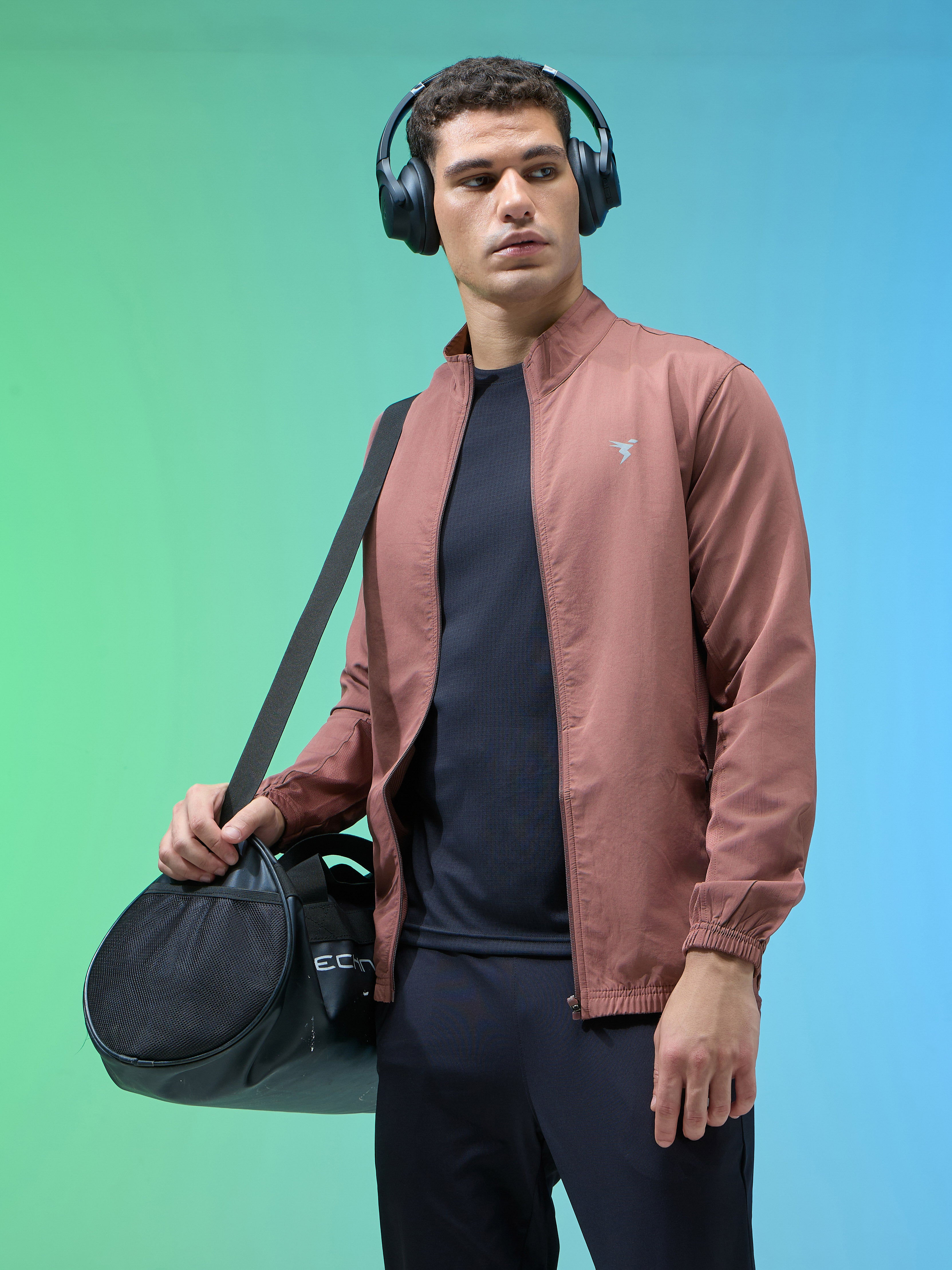 Men Solid Slim Fit Mock Neck Jacket with TECHNOLITE