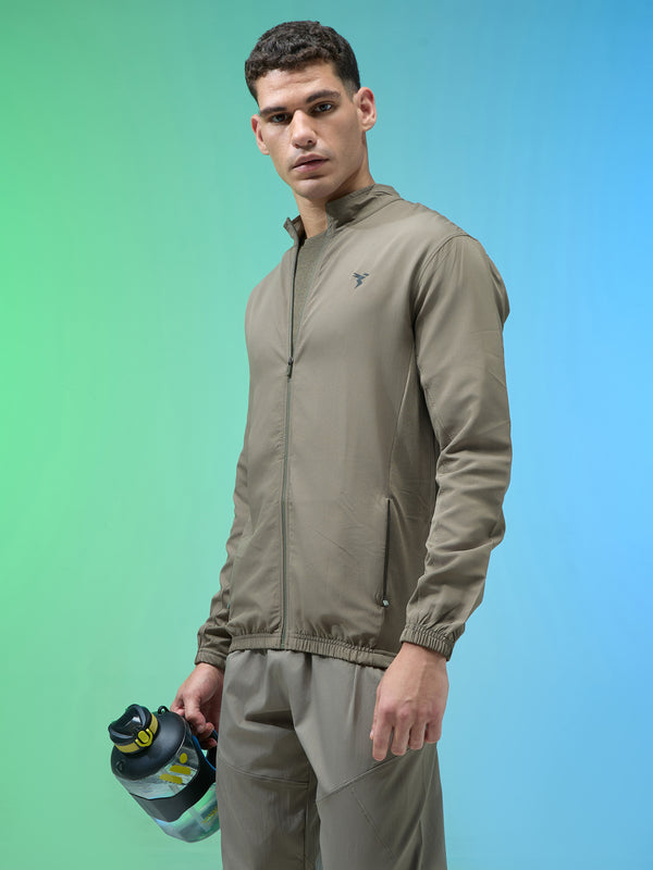 Men Solid Slim Fit Mock Neck Jacket with TECHNOLITE