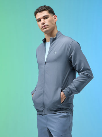 Men Solid Slim Fit Mock Neck Jacket with TECHNOLITE