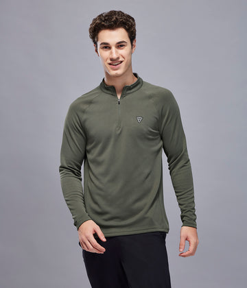 Men Solid Slim Fit Mock Neck Sports Sweatshirt with ELASTO PLUS
