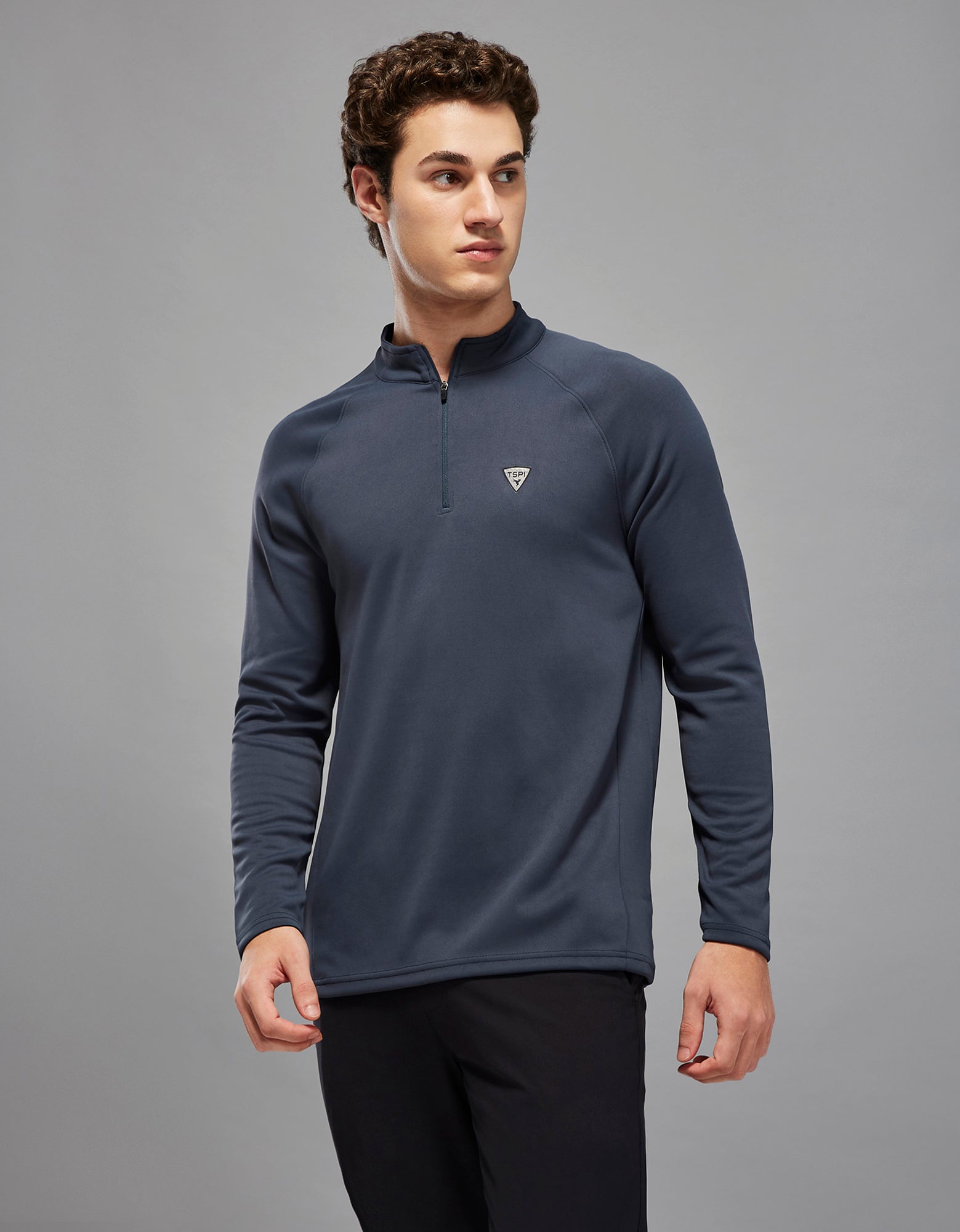 Men Solid Slim Fit Mock Neck Sports Sweatshirt with ELASTO PLUS