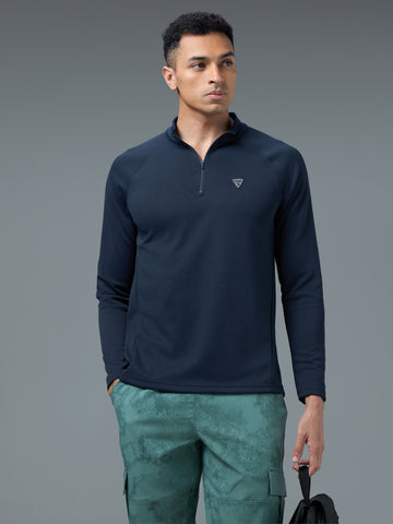 Men Solid Slim Fit Mock Neck Sports Sweatshirt with ELASTO PLUS
