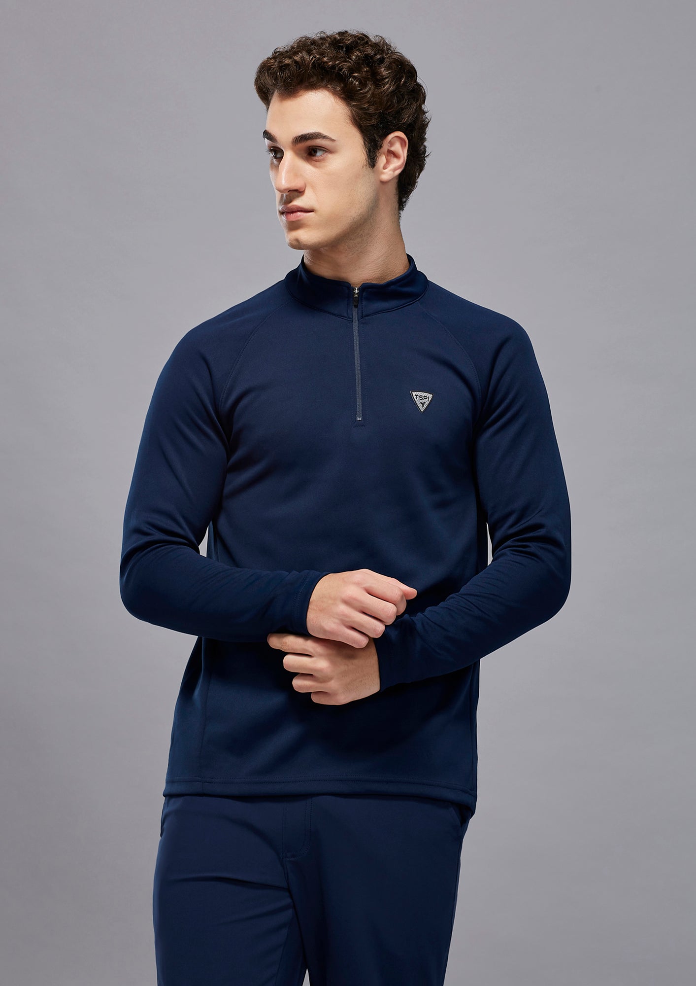 Men Solid Slim Fit Mock Neck Sports Sweatshirt with ELASTO PLUS
