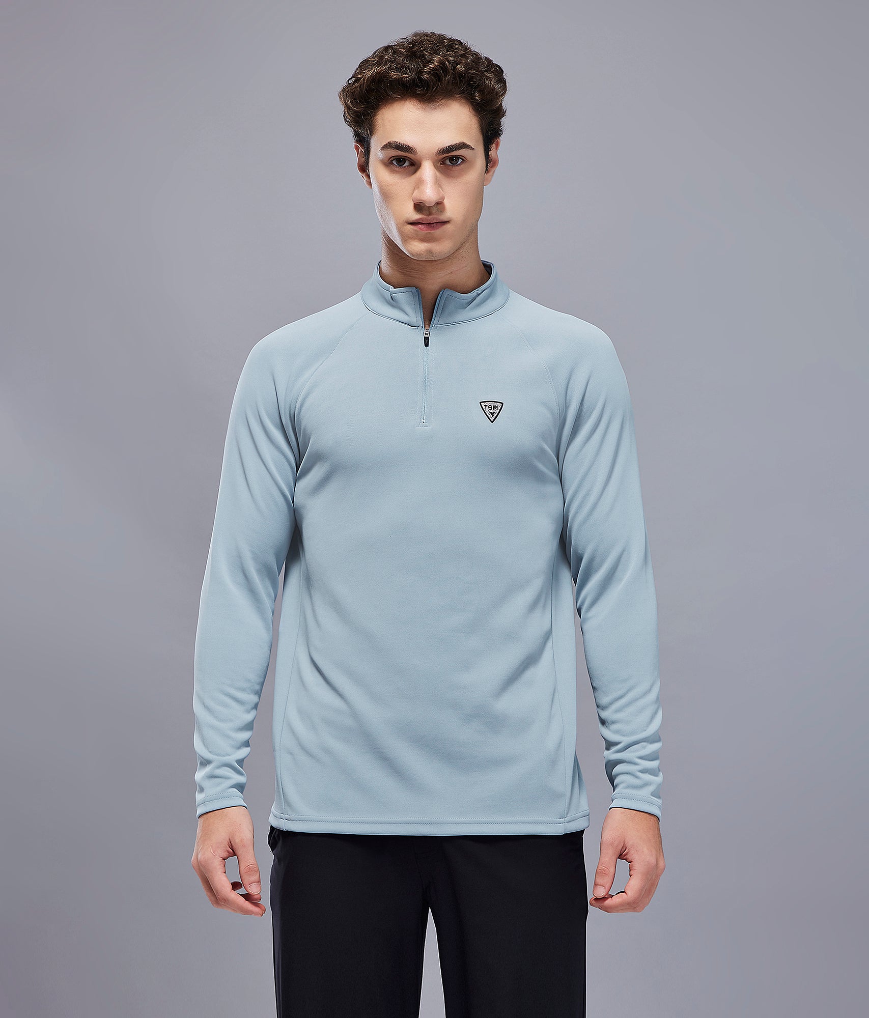 Men Solid Slim Fit Mock Neck Sports Sweatshirt with ELASTO PLUS