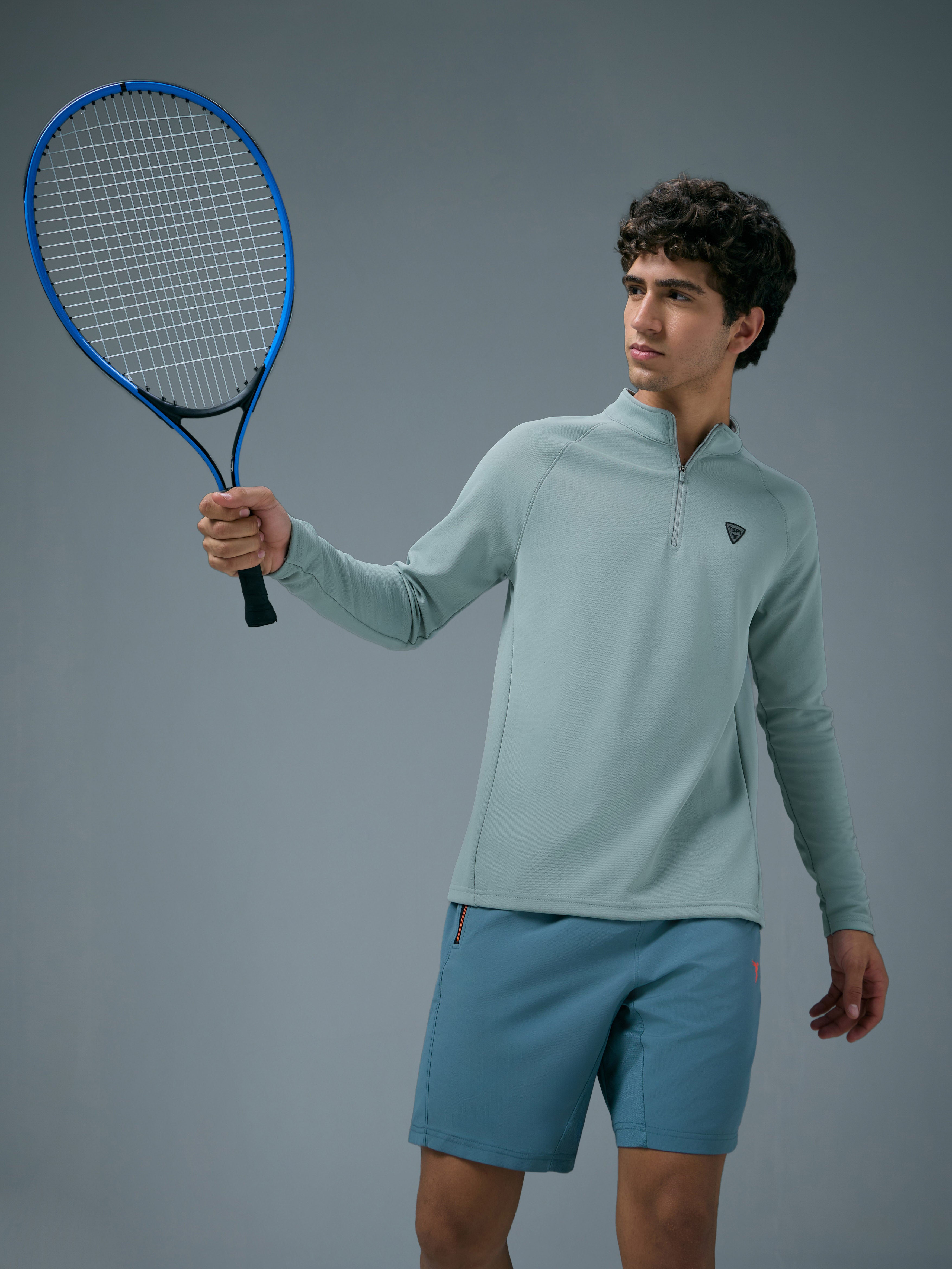 Men Solid Slim Fit Mock Neck Sports Sweatshirt with ELASTO PLUS