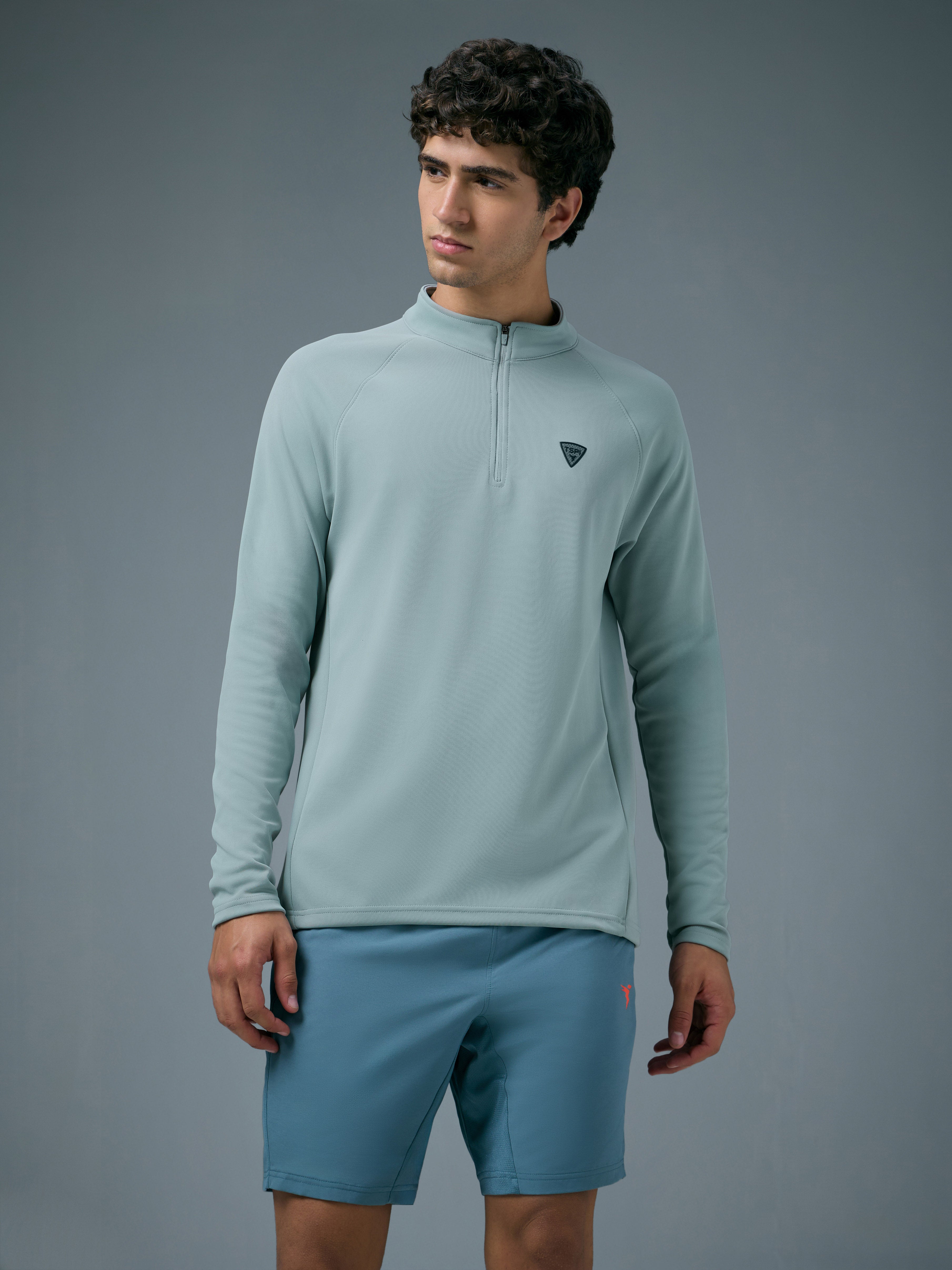トップス iceandtechno game type logo knit M Men Solid Slim Fit Mock Neck Sports Sweatshirt with ELASTO PLUS