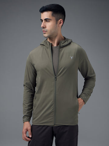 Men Solid Slim Fit Hooded Jacket with TS FLEXI