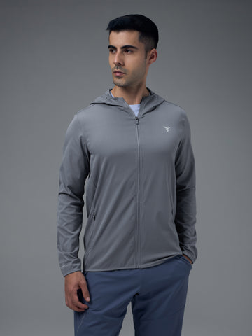 Men Solid Slim Fit Hooded Jacket with TS FLEXI