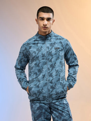 Men Printed Slim Fit Mock Neck Jacket with TS FLEXI
